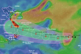 Prévisions de la position et de la direction de la tempête Kalmaegi à 1 h du matin le 3 novembre 2025. Photo : NCHMF