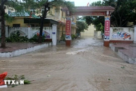 L'eau inonde l'école primaire Thu Thuy dans le quartier de Cua Lo, province de Nghê An. Photo : VNA