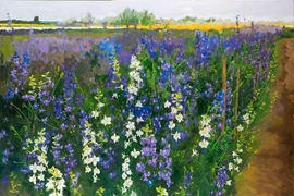 "Vuon xuân" (Jardin printanier), une œuvre de l’artiste vietnamien Lê Trân Hâu Anh, est présentée lors de l’exposition. Photo : VNUFA