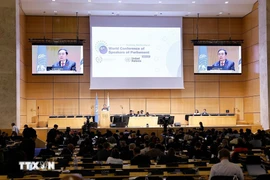 Le président de l’Assemblée nationale, Trân Thanh Mân, s’exprime lors de la séance plénière de la 6e Conférence mondiale des présidents de parlement. Photo : VNA