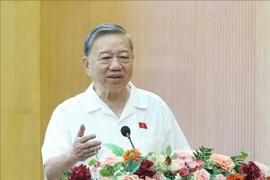 Le secrétaire général du Parti, Tô Lâm, s’adresse aux électeurs des arrondissements de Ba Dinh, Hai Ba Trung et Dông Da, le 17 avril. Photo : VNA