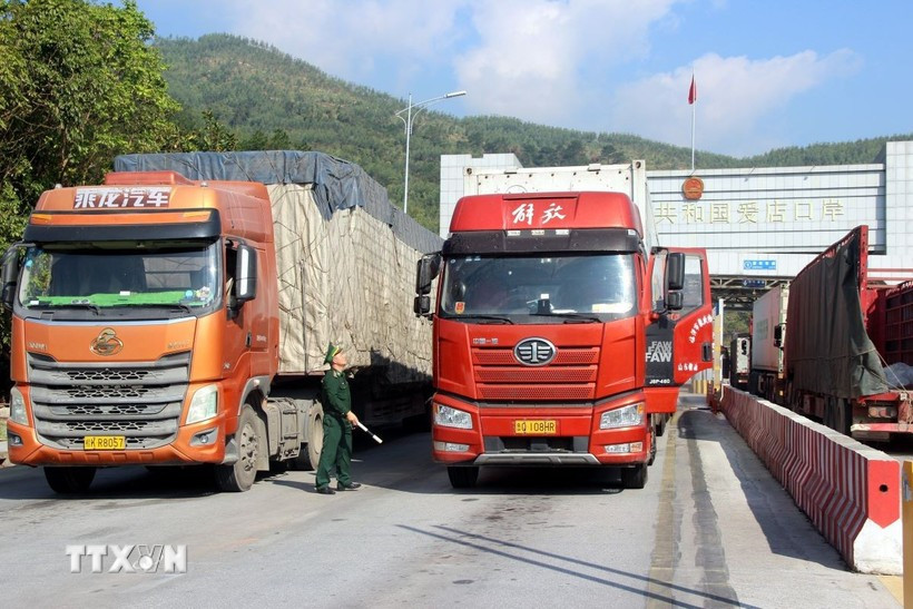 Des marchandises sont transportées au poste frontière de Chi Ma, dans la province de Lang Son. Photo : Van Dat/VNA