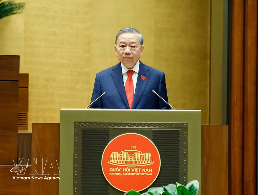 Le secrétaire général et président To Lam prend son allocution d’investiture. Photo: VNA