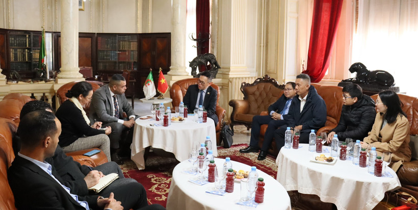 Séance de travail entre la délégation vietnamienne et les représentants de la Chambre de commerce et d’industrie (CCI) d’Oran. Photo: VNA