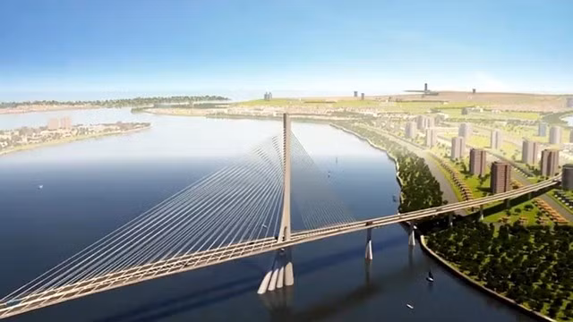 Le pont de Can Gio, d'une longueur de 7,3 km et d'un montant d'investissement de plus de 11.000 milliards de dôngs, incarnera l'aspiration de Hô Chi Minh-Ville à s'ouvrir sur la mer. Photo: VNA
