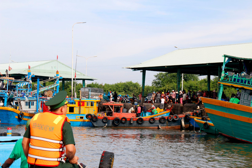 Les forces compétentes patrouillent les bateaux de pêche au port de Phu Hai, province de Lam Dong. Photo : VNA