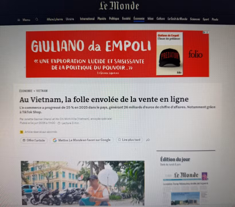 L'article publié dans le journal français Le Monde. Photo : capture d’écran