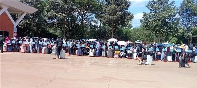 Les 353 citoyens vietnamiens sont remis par les autorités cambodgiennes. Photo: VNA