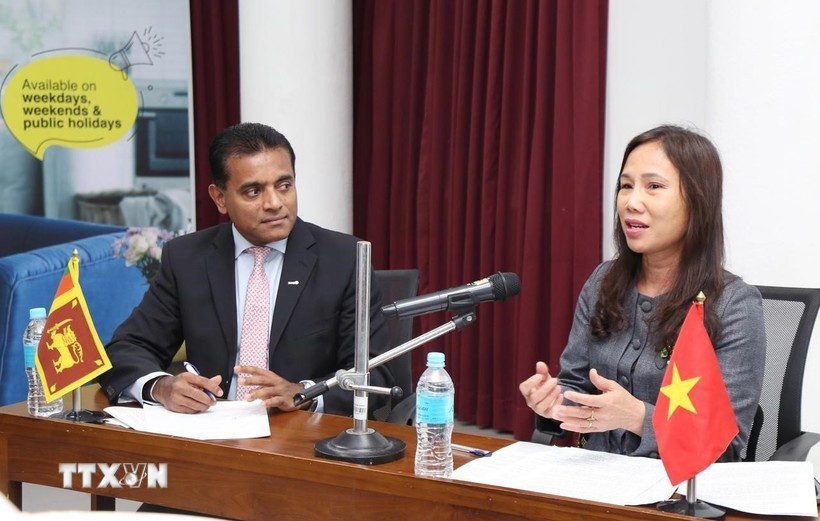 L’ambassadrice du Vietnam au Sri Lanka, Trinh Thi Tam, répond aux questions des entreprises. Photo: VNA
