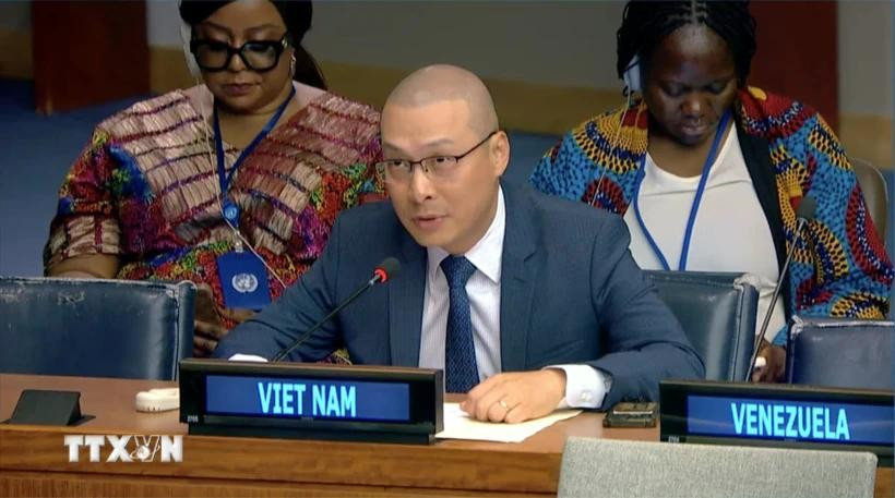 Le ministre plénipotentiaire Nguyên Hoang Nguyên, chargé d'affaires a.i de la Mission permanente du Vietnam auprès de l’ONU, s'exprime à la session annuelle du Conseil d’administration d’ONU Femmes. Photo: VNA