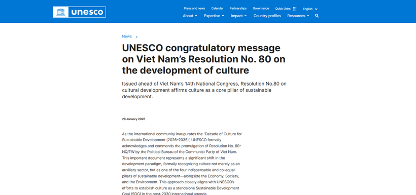 Message de félicitations de l'UNESCO.
