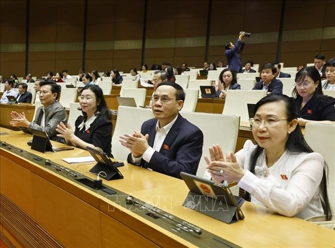 Les députés de l'Assemblée nationale votent des lois et résolutions. Photo : Doan Tan - VNA