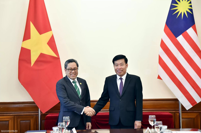 Le vice-ministre vietnamien des Affaires étrangères, Nguyên Manh Cuong (droite), et le secrétaire général adjoint du ministère malaisien des Affaires étrangères, Dato' Ahmad Rozian Abd Ghani. Photo: VNA