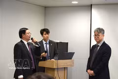 Le vice-Premier ministre Ho Quoc Dung s'entretient avec les dirigeants du Centre d'intelligence artificielle du groupe SK. Photo : VNA 