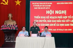 Le colonel Nguyen Dinh Chuan, commissaire politique adjoint du Commandement militaire de Hô Chi Minh-Ville et chef adjoint du Comité directeur chargé de la recherche, de la collecte et de l’identification des restes des soldats tombés au combat de la ville (Centre). Photo: VNA