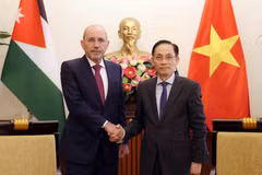 Le ministre des Affaires étrangères, Le Hoai Trung, a travaillé le 13 novembre à Hanoï avec le vice-Premier ministre et ministre des Affaires étrangères et des Expatriés du Royaume de Jordanie, Ayman Al Safad. Photo: VNA