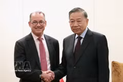 Le haut dirigeant To Lam (droite) et Robert Thomson, vice-président exécutif et responsable mondial des relations gouvernementales de Visa. Photo: VNA