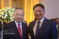 Le secrétaire général du Parti communiste du Vietnam et président vietnamien To Lam (droite) et le président mongol Ukhnaagiin Khürelsükh. Photo: VNA