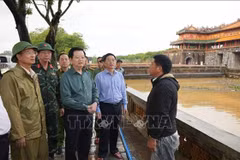 Le vice-PM Mai Van Chinh inspecte les zones inondées de la Cité impériale de Hue. Photo: VNA