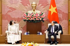 Le 26 août 2026, le président de l'Assemblée nationale, Tran Thanh Man, reçoit l'ambassadrice de Mongolie au Vietnam, Ganbaatar Hulan, lors d'une rencontre de courtoisie. Photo : VNA