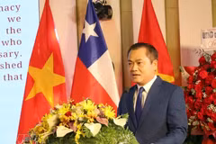 Le vice-président de l'Union des organisations d'amitié de Da Nang, Nguyen Ngoc Binh, prend la parole lors de la cérémonie marquant le 55e anniversaire des relations diplomatiques entre le Vietnam et le Chili (1971-2026) à Da Nang, le soir du 14 juillet 2026. Photo : VNA