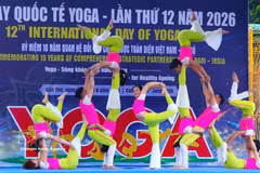 Programme de démonstration collective de yoga tenu le 14 juin à Hanoï. Photo: VNA