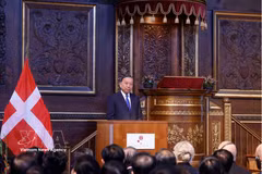 Le secrétaire général du Parti et président de la République, To Lam prononce un discours de politique générale à l’Université de Copenhague. Photo: VNA