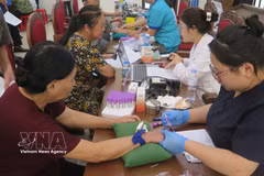 Prélèvement d’échantillons biologiques d’ADN auprès des proches des martyrs à Lao Cai, lors de la campagne intensive du 13 au 17 juillet 2026, au service de l’identification des restes des martyrs. Photo: VNA