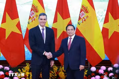 Le Premier ministre vietnamien Pham Minh Chinh (droite) et son homologue espagnol, Pedro Sánchez. Photo: VNA
