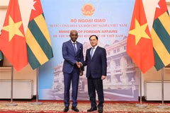 Le vice-Premier ministre et ministre des Affaires étrangères, Bui Thanh Son (droite), et le ministre togolais des Affaires étrangères, de l'Intégration régionale et des Togolais de l'Extérieur, Robert Dussey.