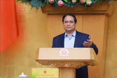 Le Premier ministre Pham Minh Chinh s'exprime lors de la réunion. Photo: VNA