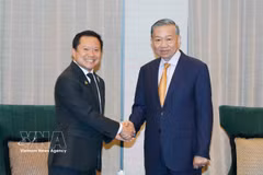 Le secrétaire général du Parti communiste du Vietnam (PCV) et président du Vietnam, To Lam (droite), et Thapana Sirivadhanabhakdi, président exécutif du groupe TCC et directeur général du groupe ThaiBev. Photo: VNA