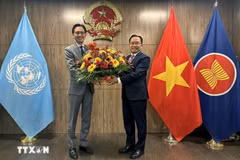 L’ambassadeur Dô Hung Viêt (gauche) et l’ambassadeur Thongphane Savanphet. Photo: VNA