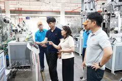 Des ouvriers et ingénieurs de la Sarl Cayi Technology Việt Nam, implantée dans la province de Bac Ninh. Photo: VNA