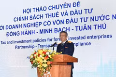 Le directeur du Département des impôts, Mai Xuan Thanh, s'exprime lors du séminaire. Photo: VNA
