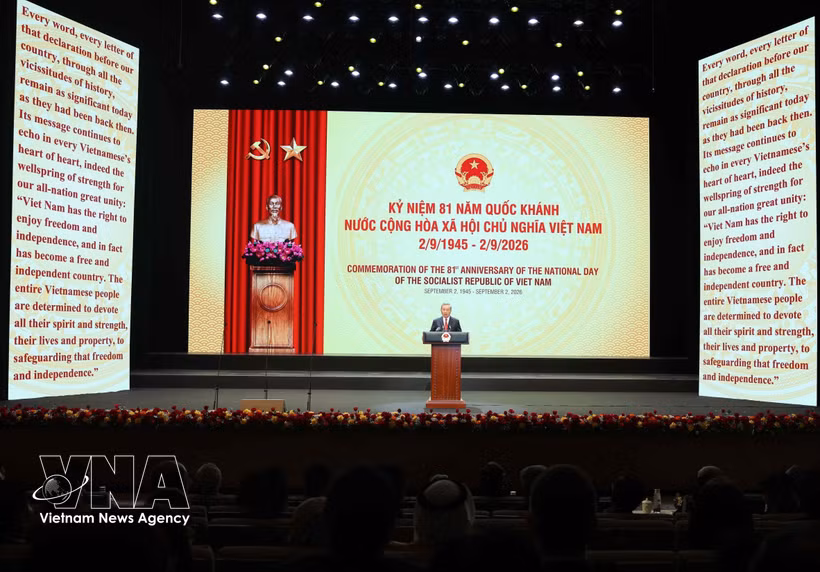 Le secrétaire général du Parti et président de la République, To Lam, prononce le discours marquant le 81e anniversaire de la Fête nationale de la République socialiste du Vietnam. Photo : VNA