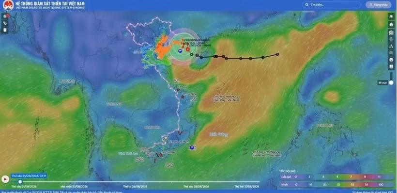 Image satellite montrant la zone de basse pression le matin du 21 août 2026. Photo : VNDMS