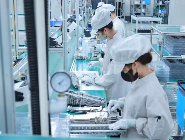 Des composants électroniques sont produits par une entreprise étrangère de la province de Quảng Ninh. Les nouveaux droits de douane imposés par le président américain Donald Trump sur les marchandises importées du Vietnam affecteront gravement plusieurs secteurs, dont l'électronique. Photo: VNA