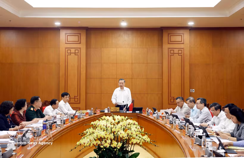 Le secrétaire général du Parti communiste du Vietnam et président de la République, Tô Lâm, s’exprime lors de la séance de travail avec la Commission de l’organisation du Comité central du Parti. Photo : VNA