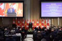 Le secrétaire général du Parti et président de la République Tô Lâm prononce un discours de politique étrangère sur le thème « Le partenariat stratégique Vietnam-Canada dans un monde en pleine mutation ». Photo : VNA
