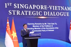 Trân Câm Tu, membre du Bureau politique et permanent du Secrétariat du Comité central du Parti communiste du Vietnam lors du Dialogue stratégique entre le Vietnam et Singapour. Photo : VNA