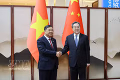Le vice-Premier ministre permanent Pham Gia Tuc (gauche) et le vice-Premier ministre permanent du Conseil des Affaires d’État chinois Ding Xuexiang. Photo : VNA