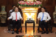 L'ambassadeur de Cuba au Vietnam, Rogelio Polanco Fuentes (gauche) lors de la séance de travail. Photo : VNA
