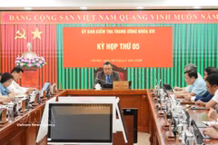 Tran Sy Thanh, membre du Bureau politique, secrétaire du Comité central du Parti et président de la Commission centrale de contrôle, préside la réunion. Photo : VNA