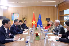 Lors de l'entretien entre le secrétaire général du Comité central du Parti communiste du Vietnam et président de la République, To Lam et le président du Conseil européen António Costa. Photo : VNA