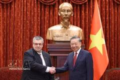 Le secrétaire général du Parti et président de la République Tô Lâm (droite) et un journaliste de l’agence de presse russe TASS. Photo : ministère vietnamien des Affaires étrangères