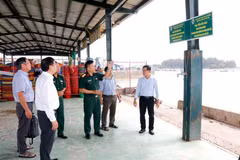 La délégation interministérielle du ministère de la Défense inspecte la sensibilisation à la lutte contre la pêche INN au port de pêche de La Gi (quartier de Phuoc Hoi). Photo : VNA