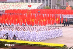 La formation avec le drapeau du Parti et le drapeau national (Photo : VNA)