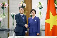 Le Premier ministre vietnamien Lê Minh Hung et la présidente de la Banque asiatique d’investissement dans les infrastructures (AIIB), Zou Jiayi. Photo : VNA