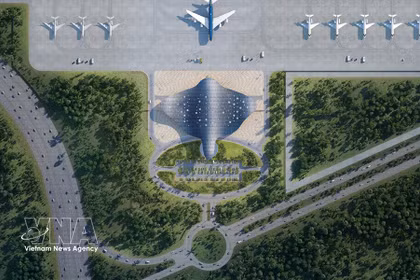 Vue architecturale du terminal VIP. Les infrastructures aéroportuaires de Phu Quoc se préparent à accueillir l’APEC 2027. Photo: VNA